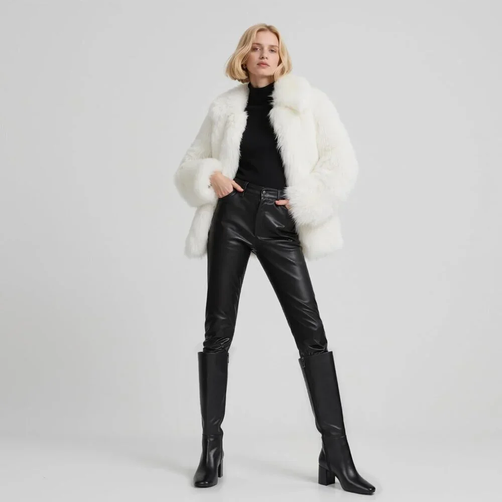 Women's Black Knee High Boots Square Toe Tall Chunky Heel Rubber